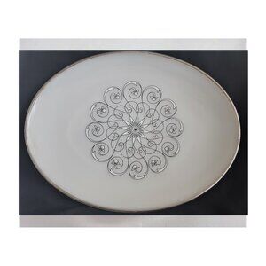 Vintage Anchor Hocking Milk Glass Platter Bowl Set Gold‎ Trim Swirl Fire King